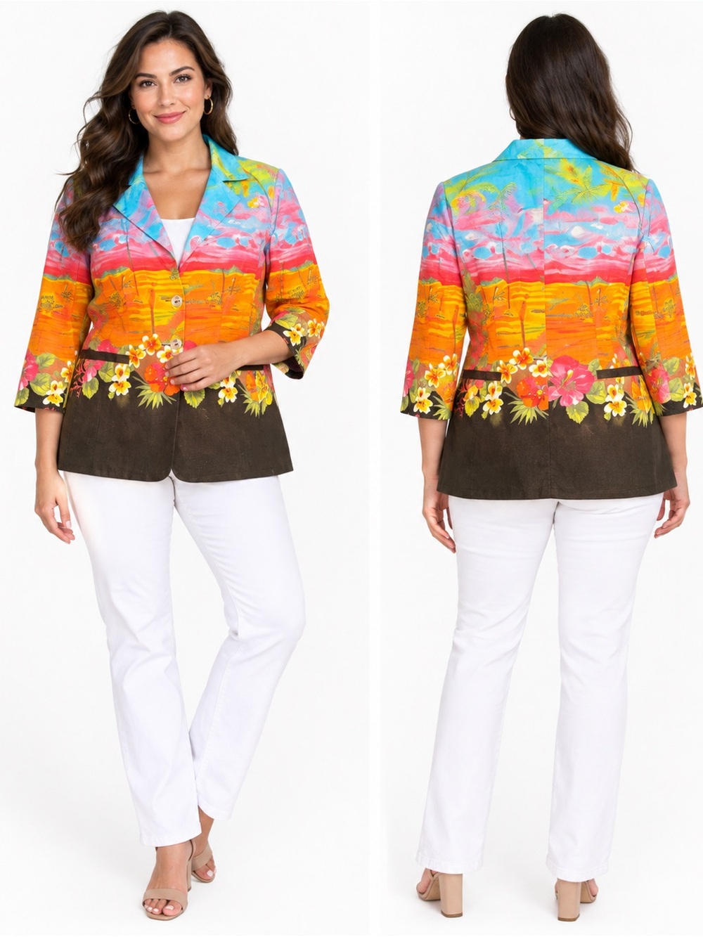 El Corte Inglés Versatile Tropical Color Sophisticated Blazer C40 L23 3/4 sleeve